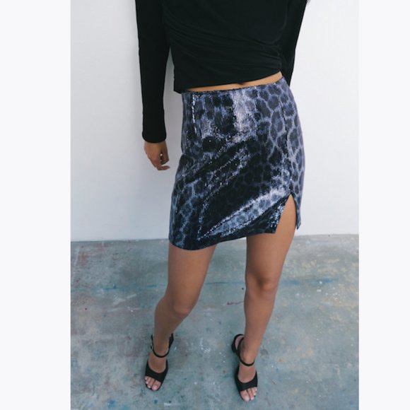 Zara Dresses & Skirts - BLOGGER'S FAVE! Zara Sequin Mini Skirt Blue NWT